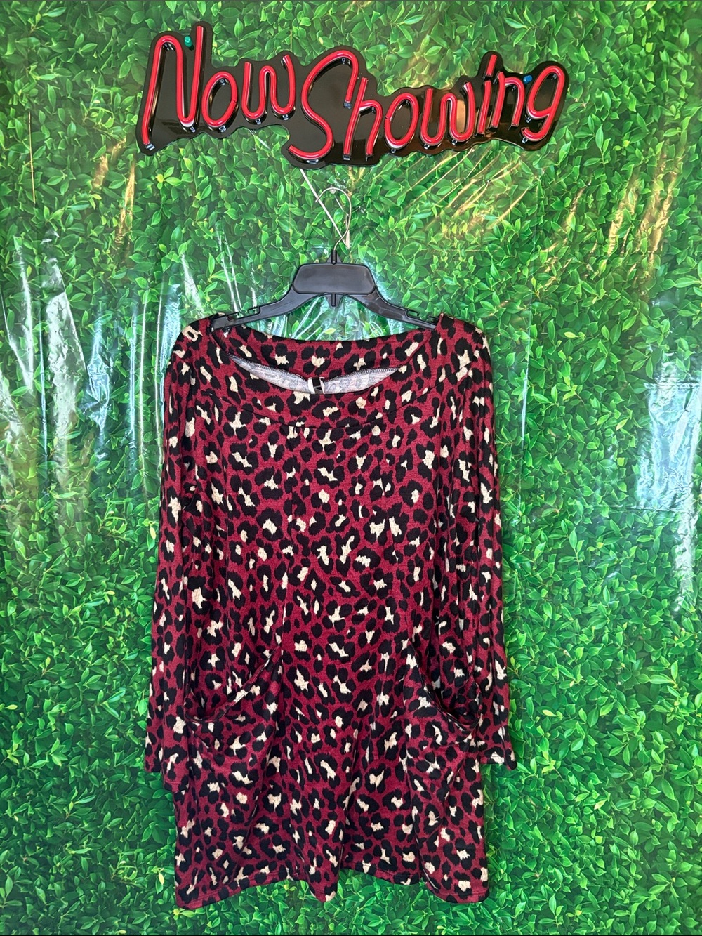 Moa Moa Burgundy Leopard Print Long Sleeve Tunic